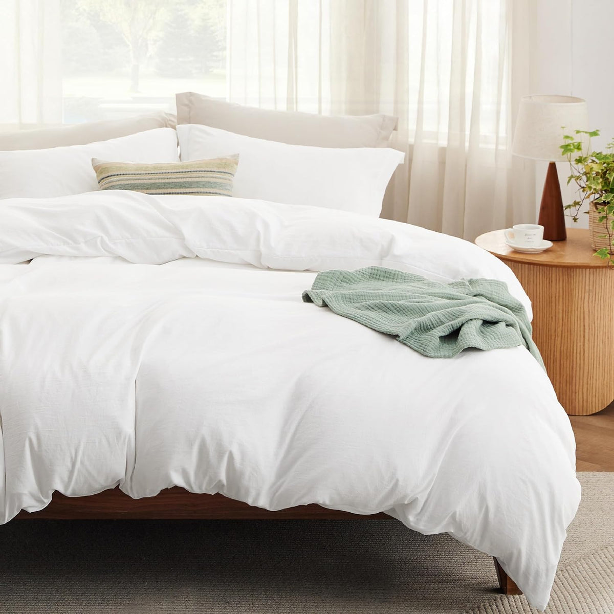 Bedsure Prewashed Duvet Cover Queen, Cotton-Like Soft Bedding Set, Navy