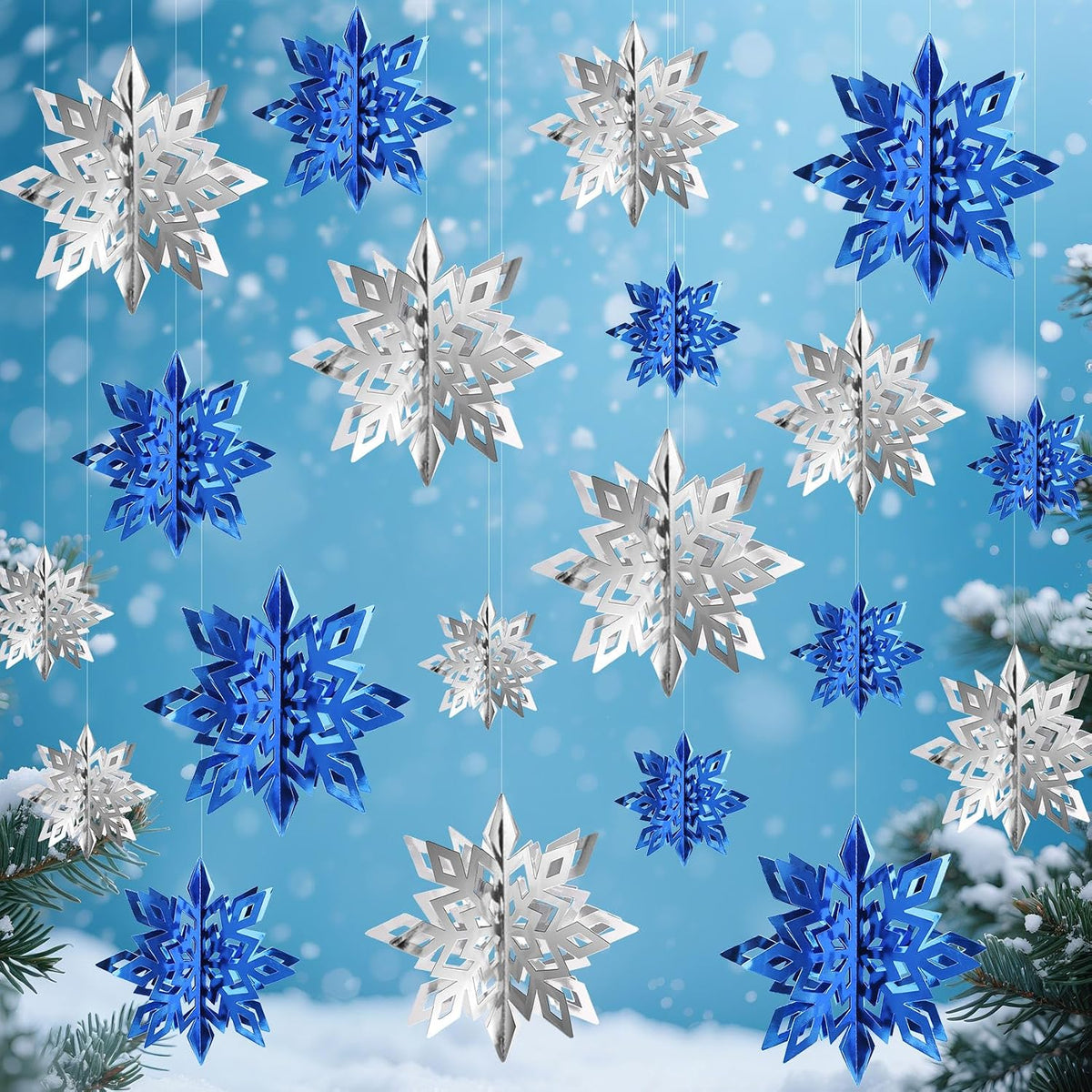 24PCS Hanging Snowflake Decorations Winter Wonderland Party Supplies