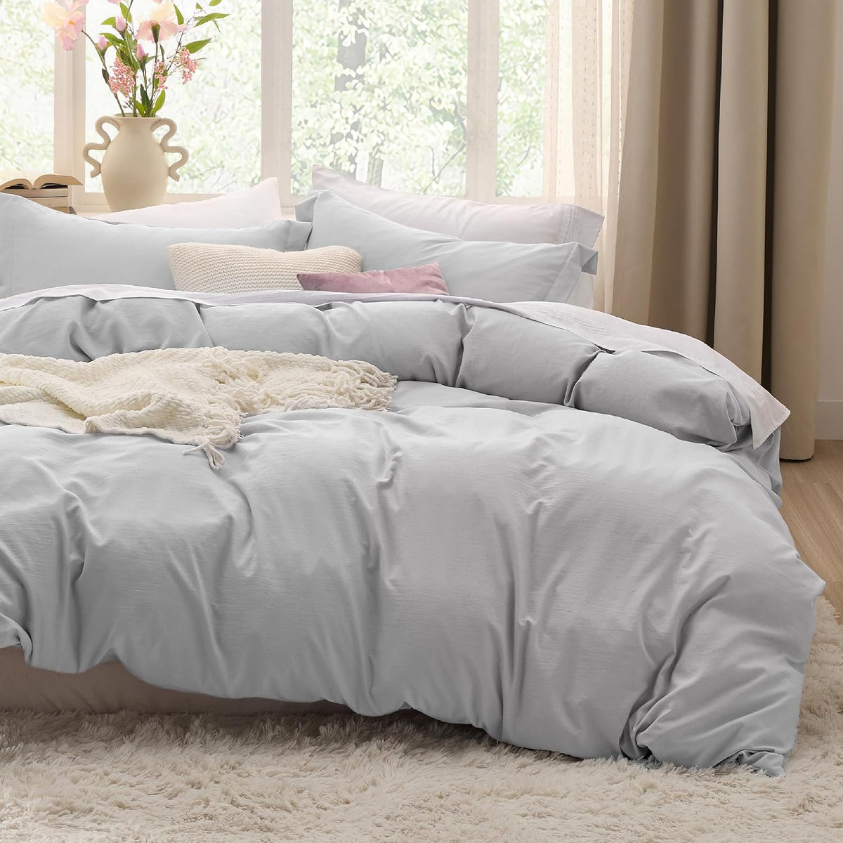 Bedsure Prewashed Duvet Cover Queen, Cotton-Like Soft Bedding Set, Navy