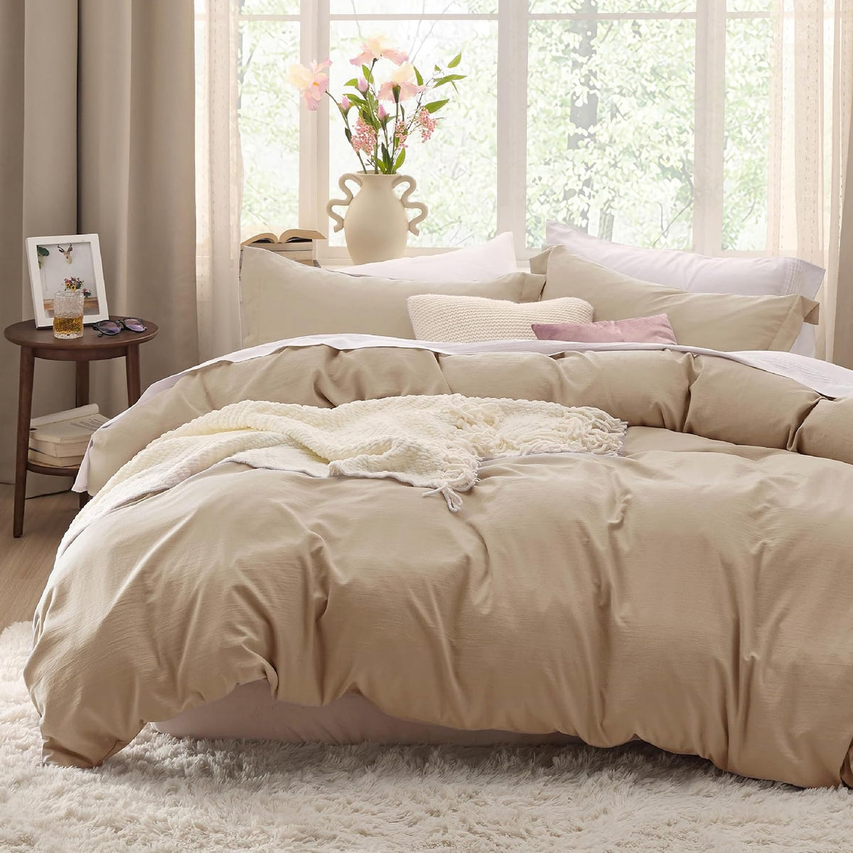 Bedsure Prewashed Duvet Cover Queen, Cotton-Like Soft Bedding Set, Navy