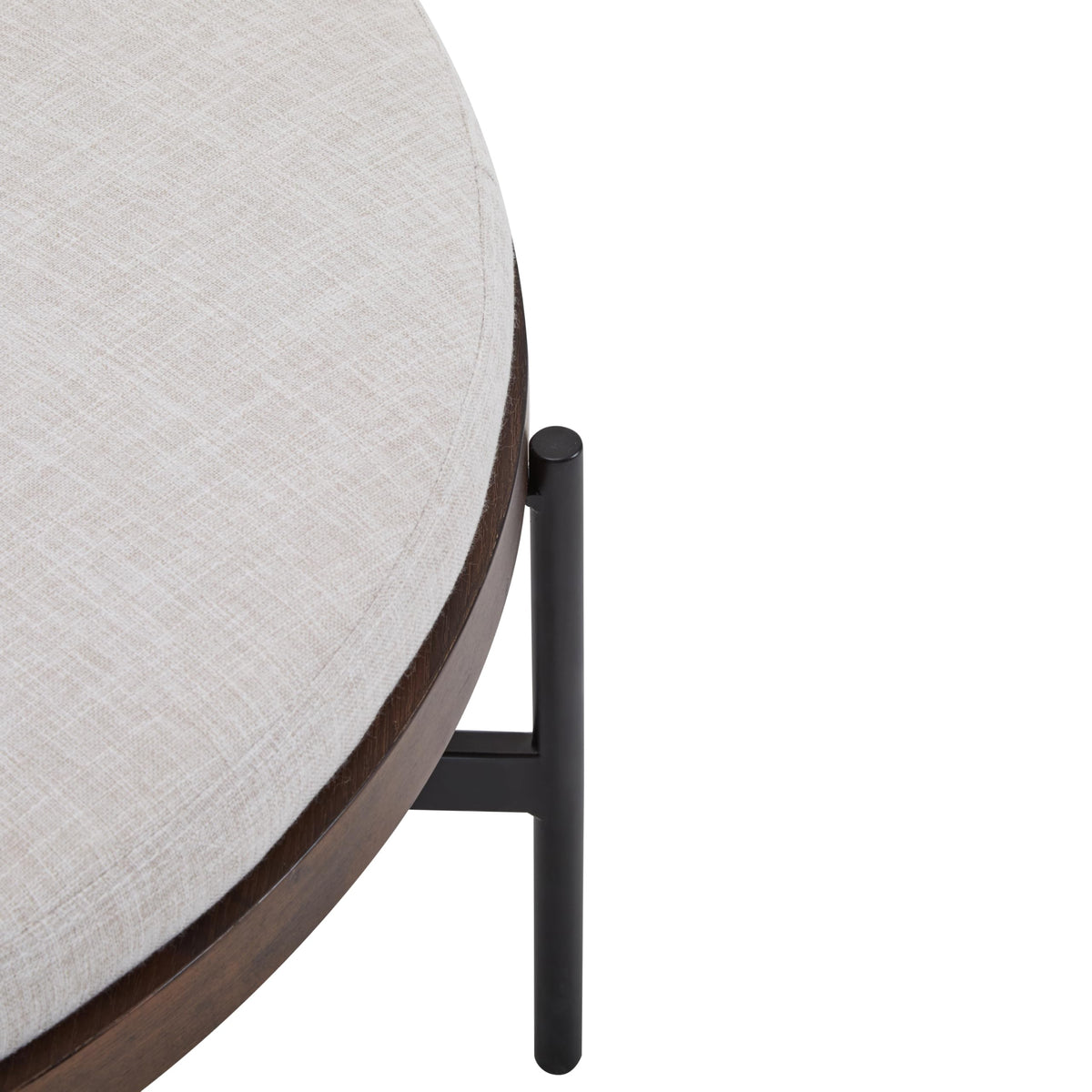 Christopher Knight Home Neapo Round Ottoman, Cocktail Ottoman, Upholstery Coffee Table, X Shape Legs, Comfortable Footstool, Durable Metal Frame, Spacious Seating for Living Room Entryway, Beige+Black