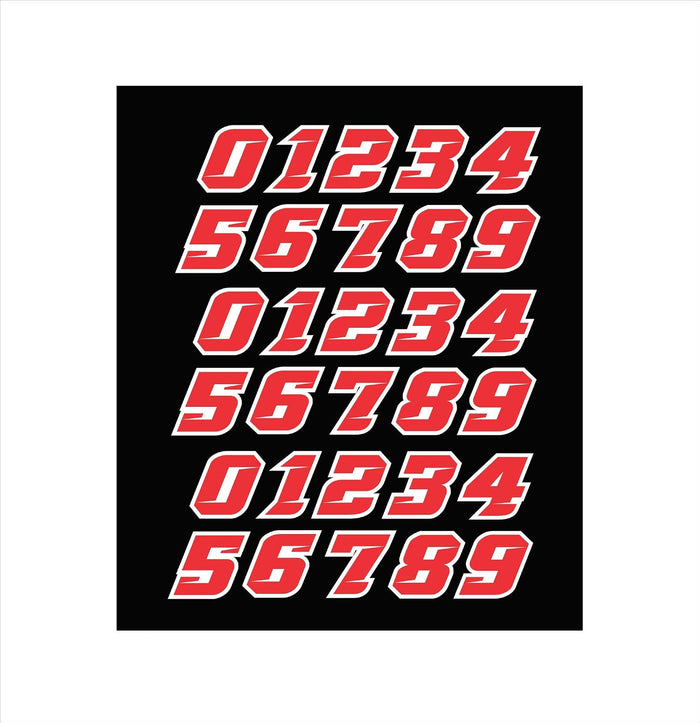 Thick 10 mil Custom Colors Baseball Hockey Football Lacrosse Softball Helmet Two Color White Red Number Sticker Decal Set 1.25 in Tall 3 Sets