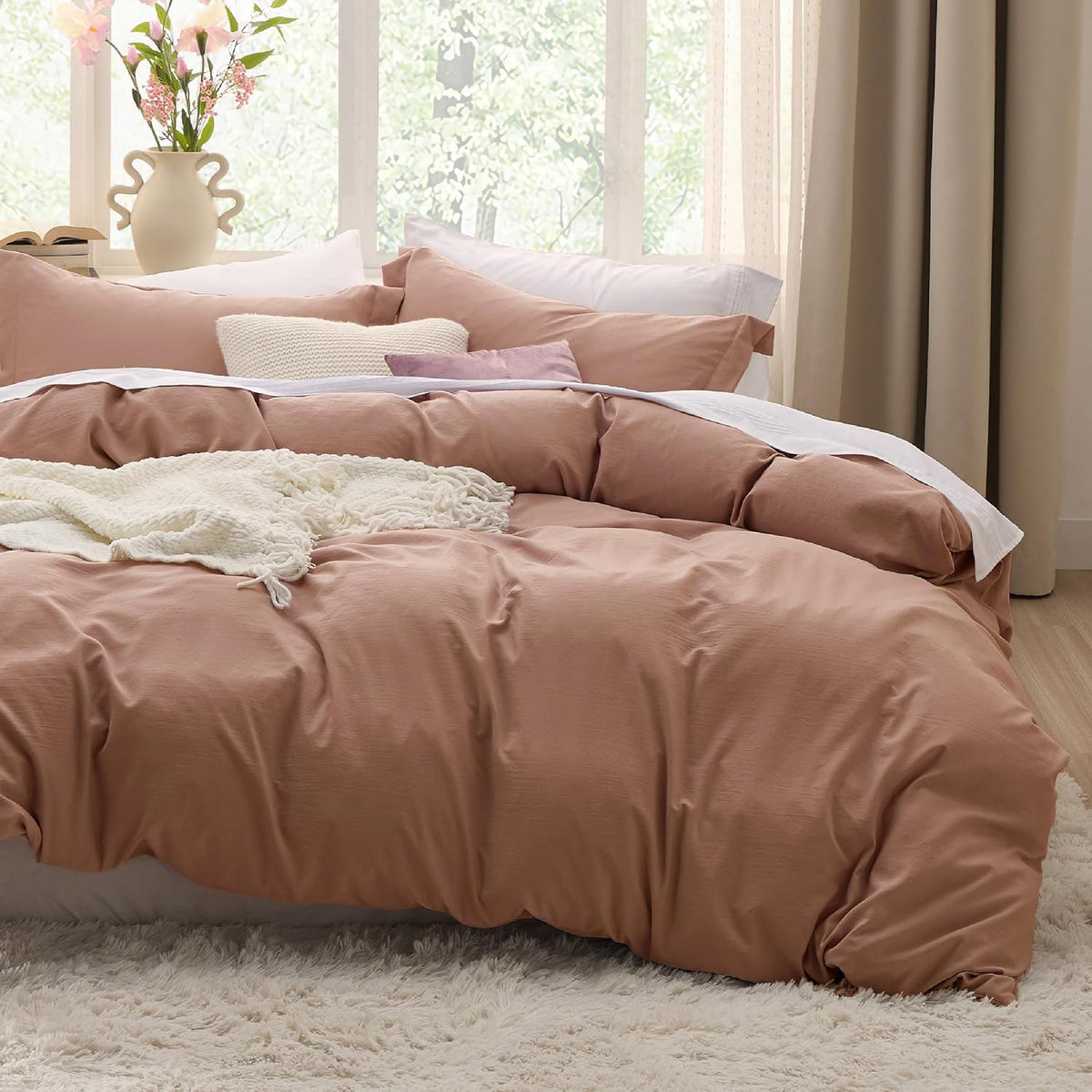 Bedsure Prewashed Duvet Cover Queen, Cotton-Like Soft Bedding Set, Navy