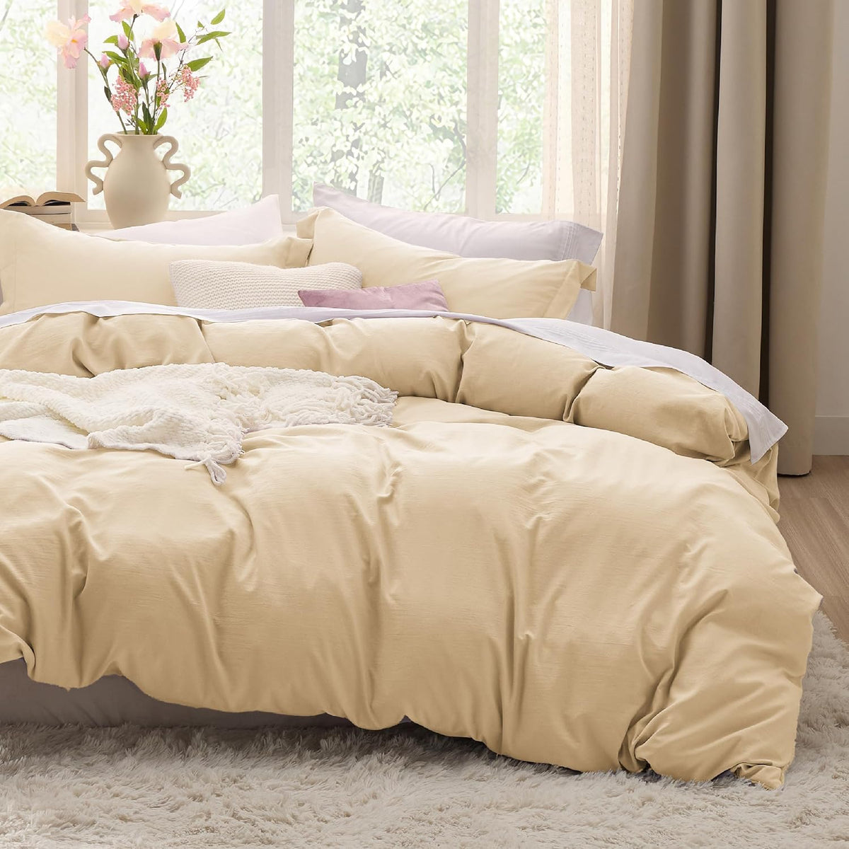 Bedsure Prewashed Duvet Cover Queen, Cotton-Like Soft Bedding Set, Navy