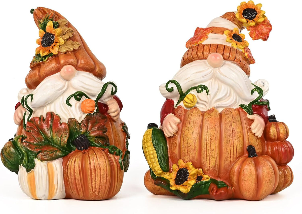 2 PCS Fall Gnomes Decorations for Home, Pumpkin Gnomes Statues for Table