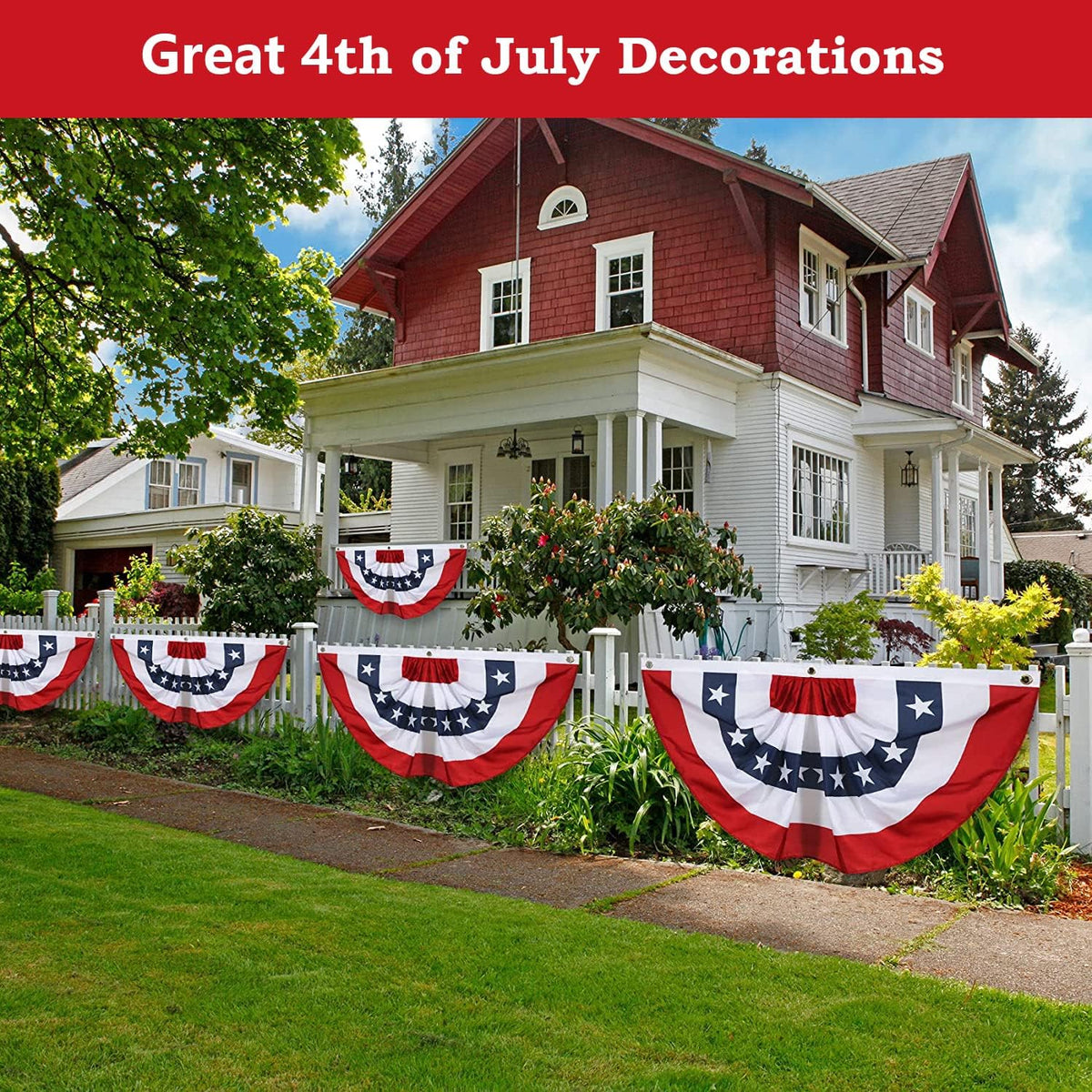 2x4 Ft American Pleated Fan Flag, Patriotic Half Fan Bunting Flag, Indoor Outdoor for Red White Blue USA 250th Anniversary 4th of July Decoration Patriotic Decor Memorial Day (Set of 5)