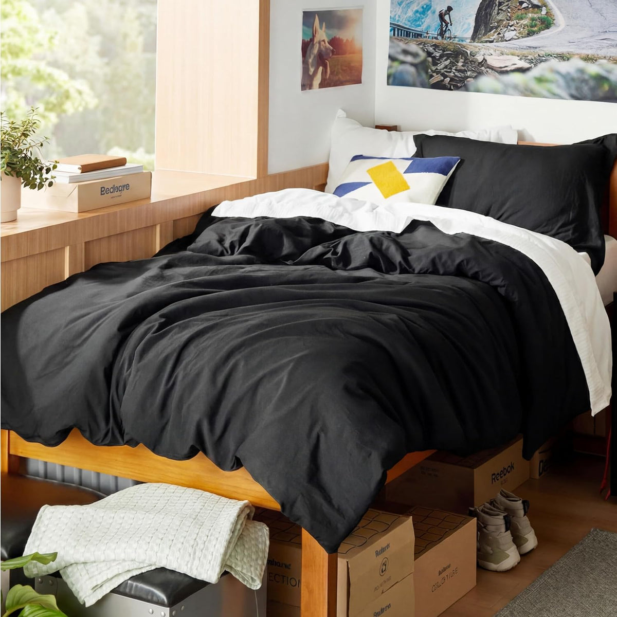 Bedsure Prewashed Duvet Cover Queen, Cotton-Like Soft Bedding Set, Navy