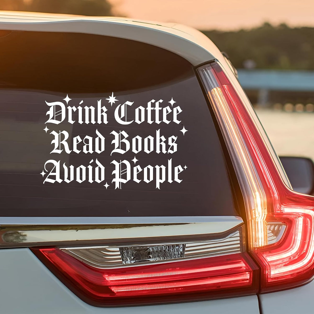 Drink Coffee Read Books Avoid People Car Decal Funny Bookish Sticker Goth Medieval Decals 6 Inches Waterproof Vinyl Stickers Car Accessories Stickers Gift for Mom Dad Friend