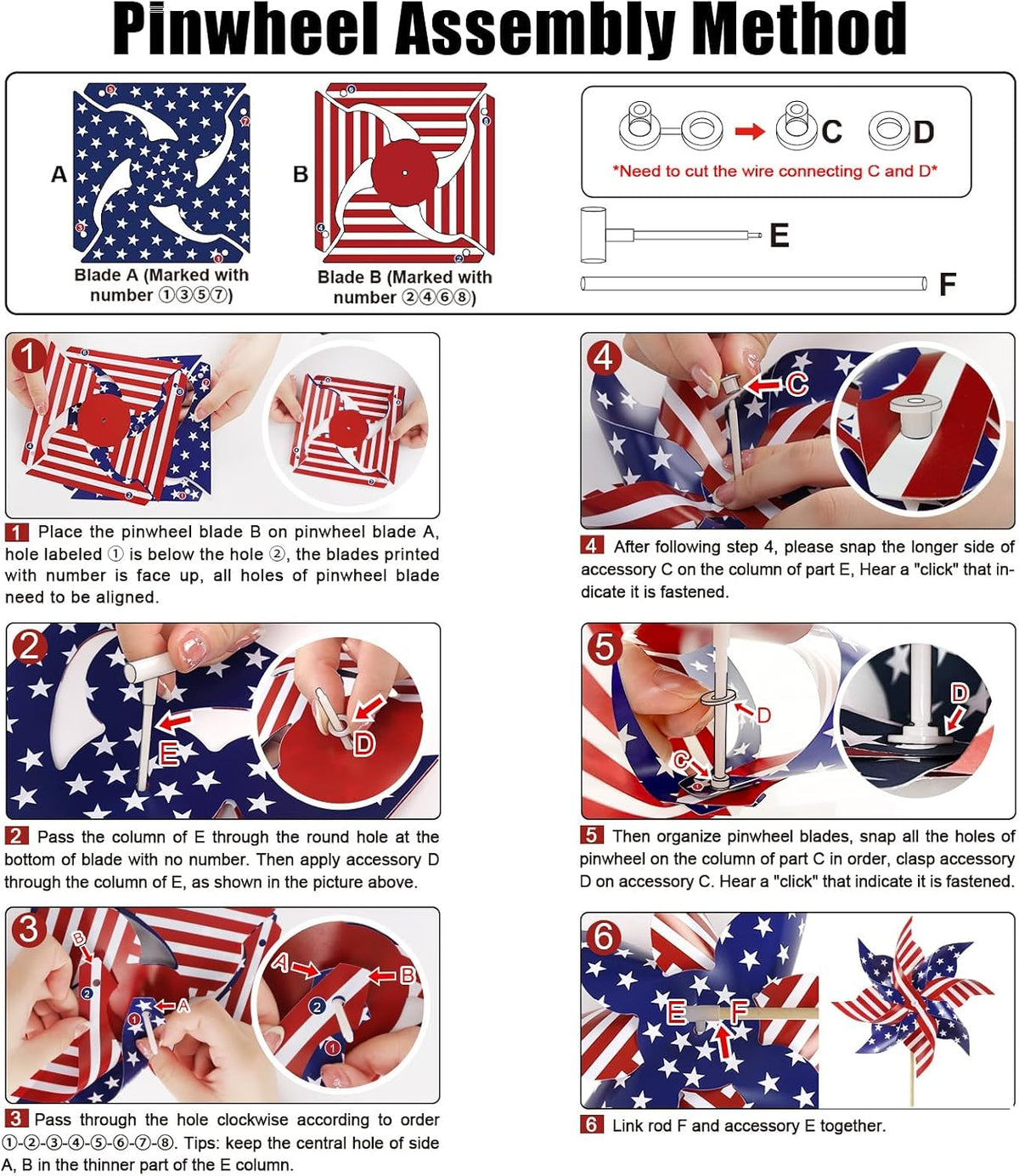 HOOSUN 12Pcs Patriotic Pinwheels for Yard and Garden American Flag Pinwheel