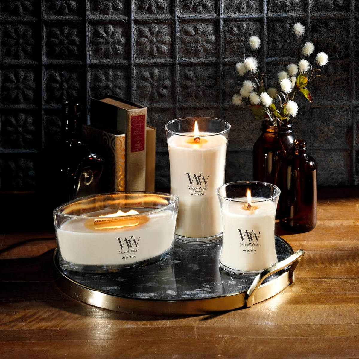 WoodWick Vanilla Bean Scented Candle, Crackling Wick, 9.7oz
