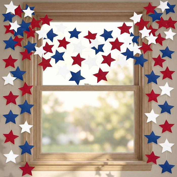 4th of July Decorations - Patriotic Star Garland | Red White Blue Streamers Banner - Fourth of July Decorations for Memorial Day ,250 Anniversary USA Merchandise Accessories Party Favors for Outdoor Indoor Home,4 Pack
