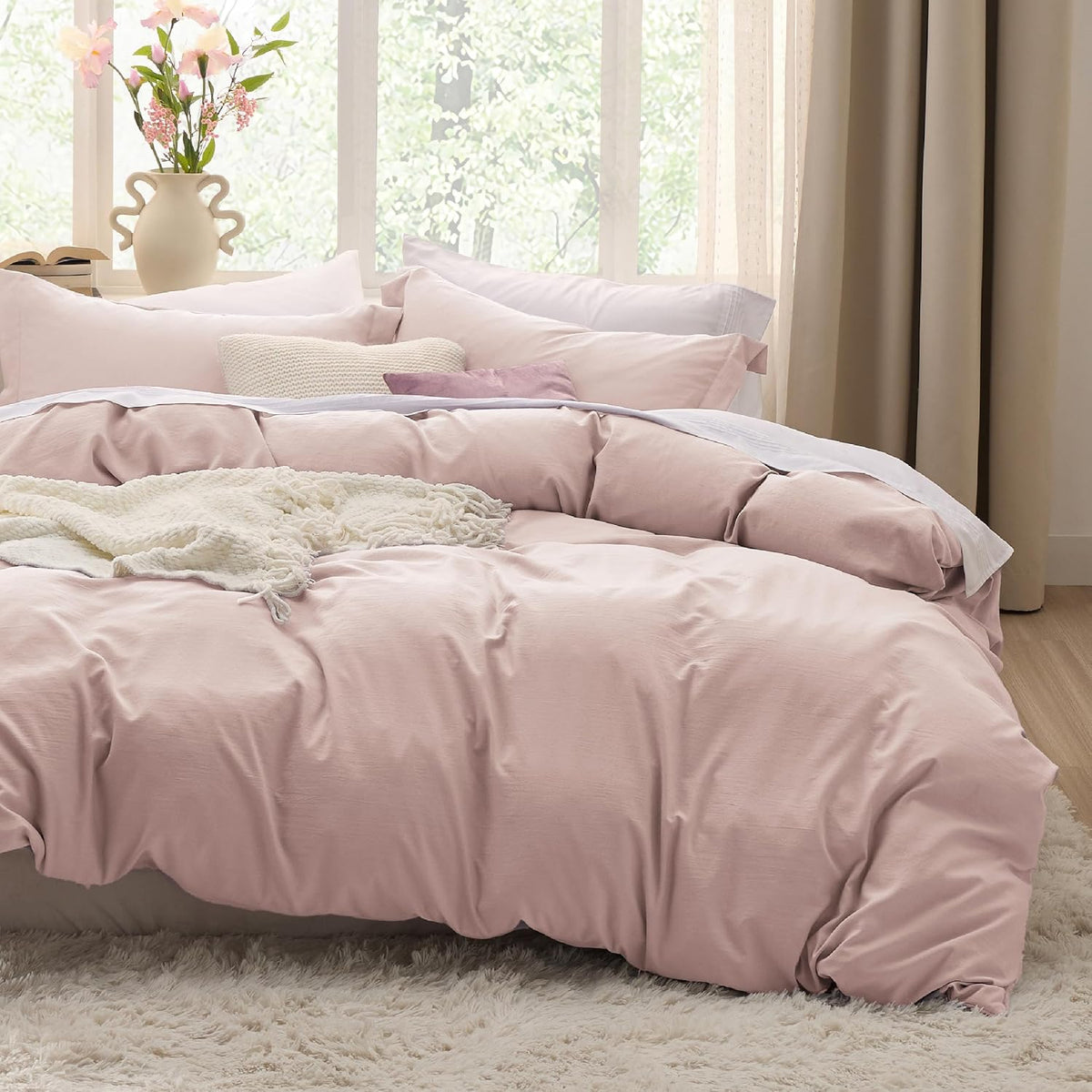 Bedsure Prewashed Duvet Cover Queen, Cotton-Like Soft Bedding Set, Navy