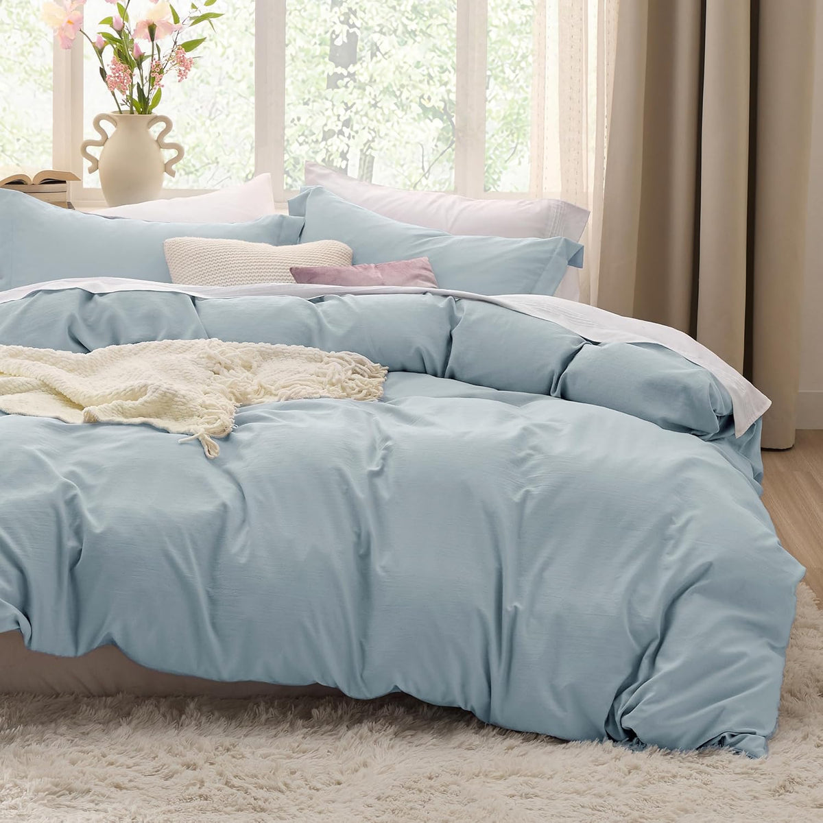 Bedsure Prewashed Duvet Cover Queen, Cotton-Like Soft Bedding Set, Navy