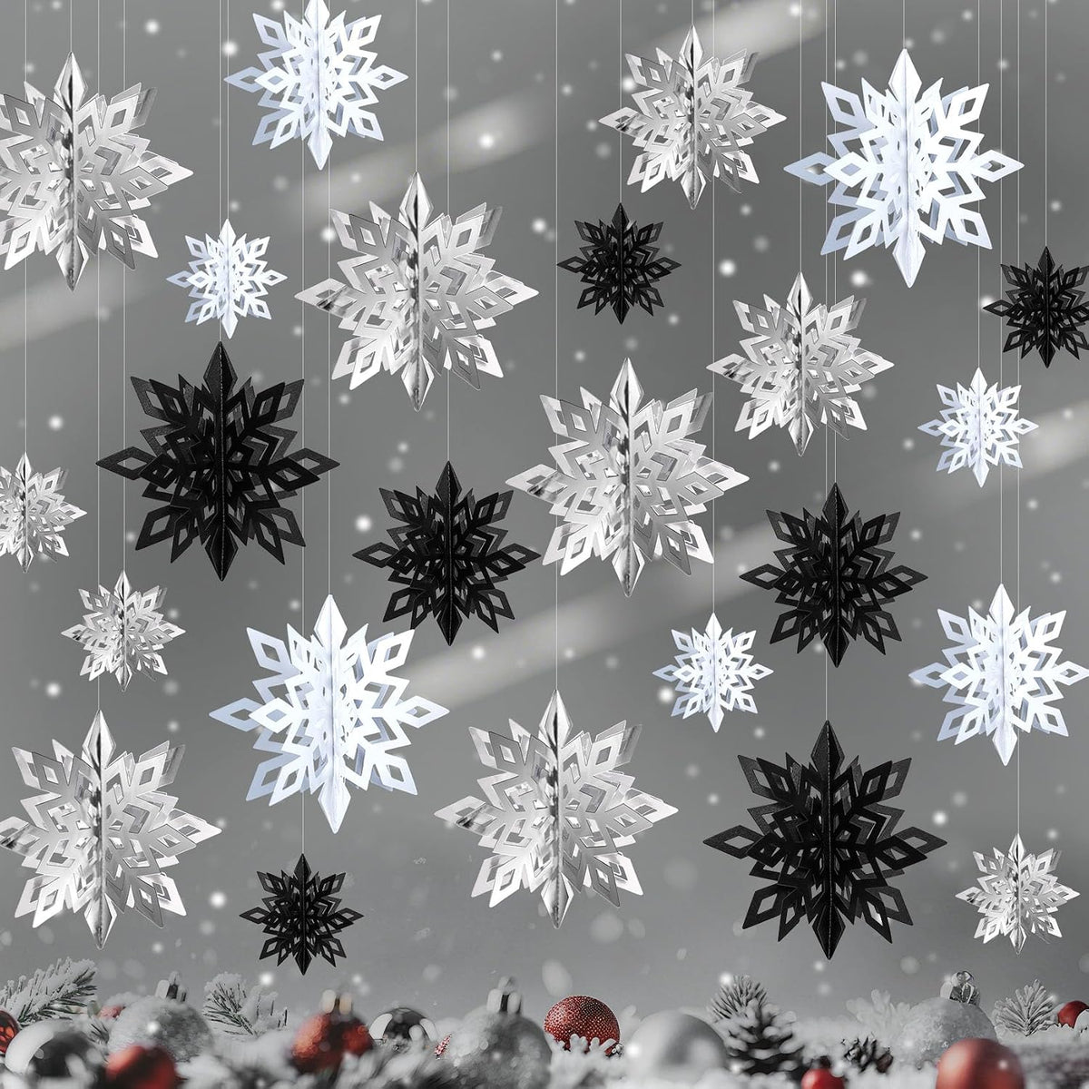 24PCS Hanging Snowflake Decorations Winter Wonderland Party Supplies