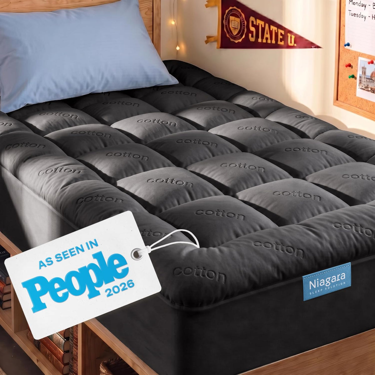 Niagara Sleep Solution 100% Cotton Top Queen Size Mattress Pad, Pillow Top