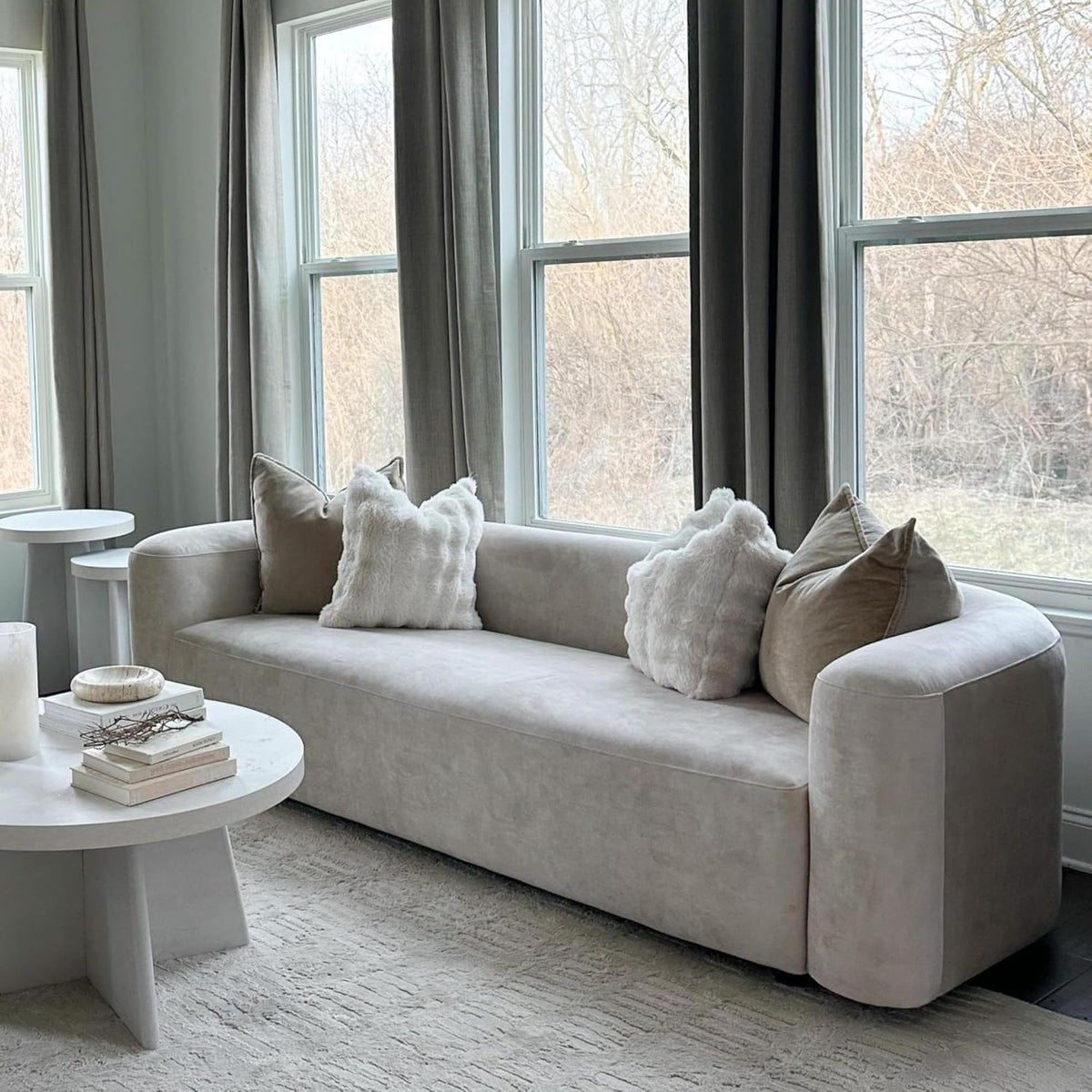 Acanva Mellow Modern Tight Curved Back Velvet Sofa