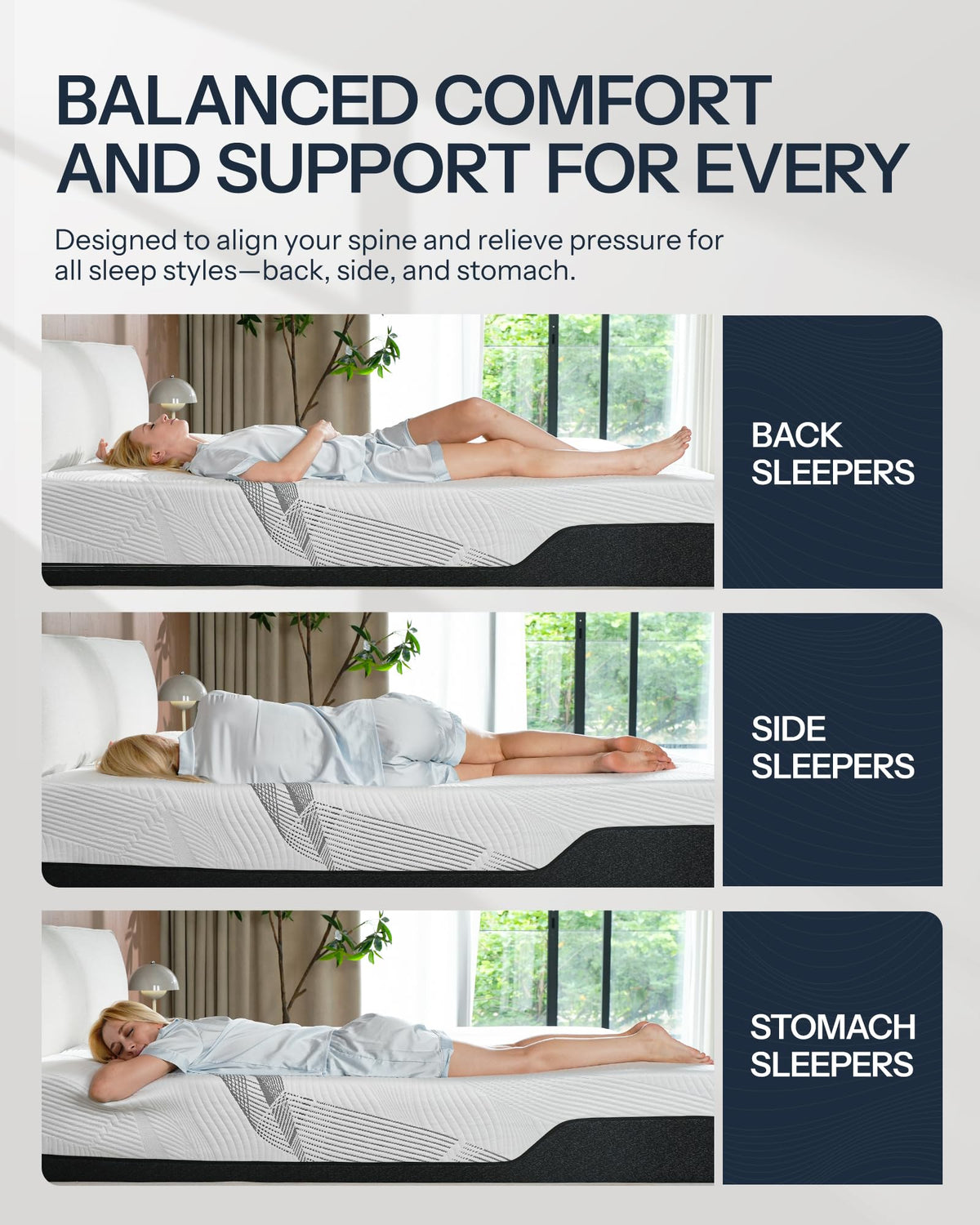 Life Balance Hybrid Mattress Made in USA, 3 Zoned Pocket Coils for Pressure Relief