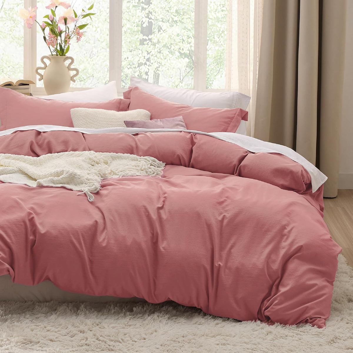 Bedsure Prewashed Duvet Cover Queen, Cotton-Like Soft Bedding Set, Navy