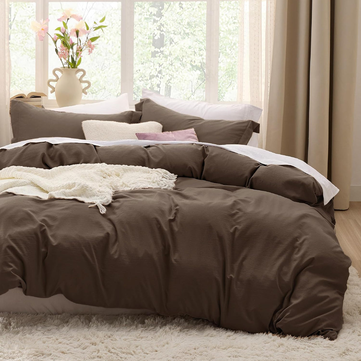 Bedsure Prewashed Duvet Cover Queen, Cotton-Like Soft Bedding Set, Navy