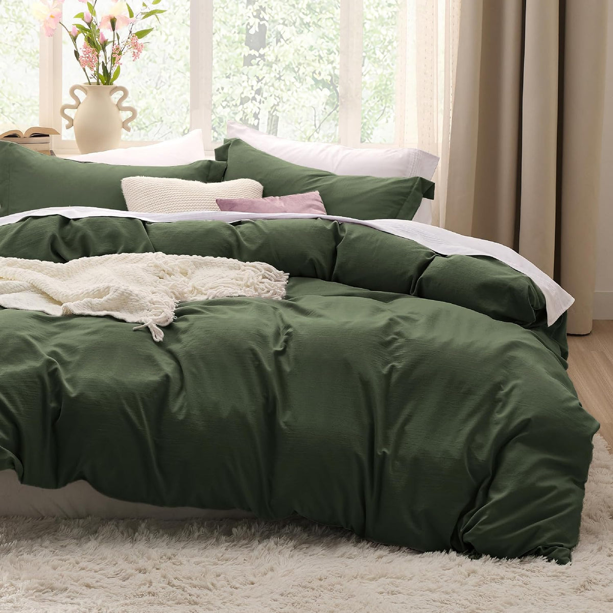 Bedsure Prewashed Duvet Cover Queen, Cotton-Like Soft Bedding Set, Navy