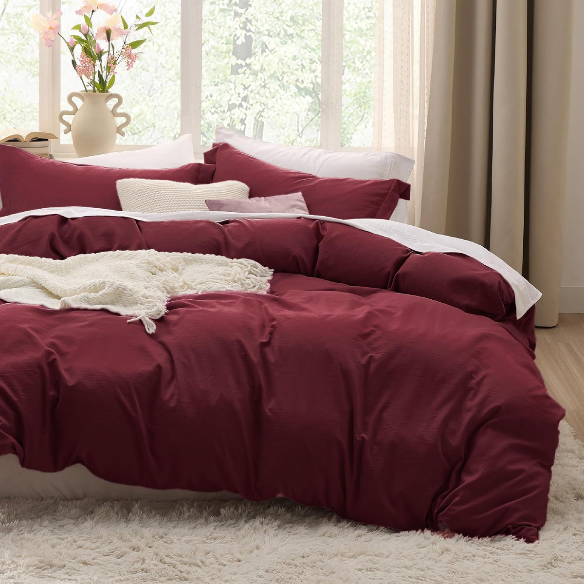 Bedsure Prewashed Duvet Cover Queen, Cotton-Like Soft Bedding Set, Navy