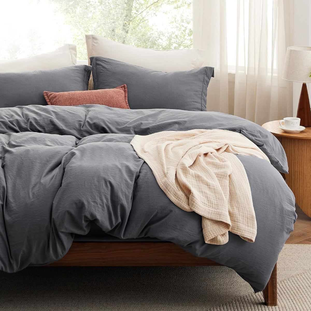 Bedsure Prewashed Duvet Cover Queen, Cotton-Like Soft Bedding Set, Navy