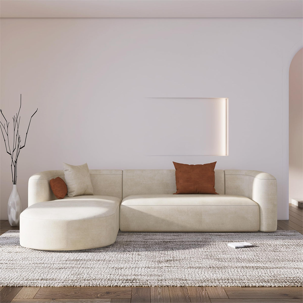 Acanva Mellow Modern Tight Curved Back Velvet Sofa