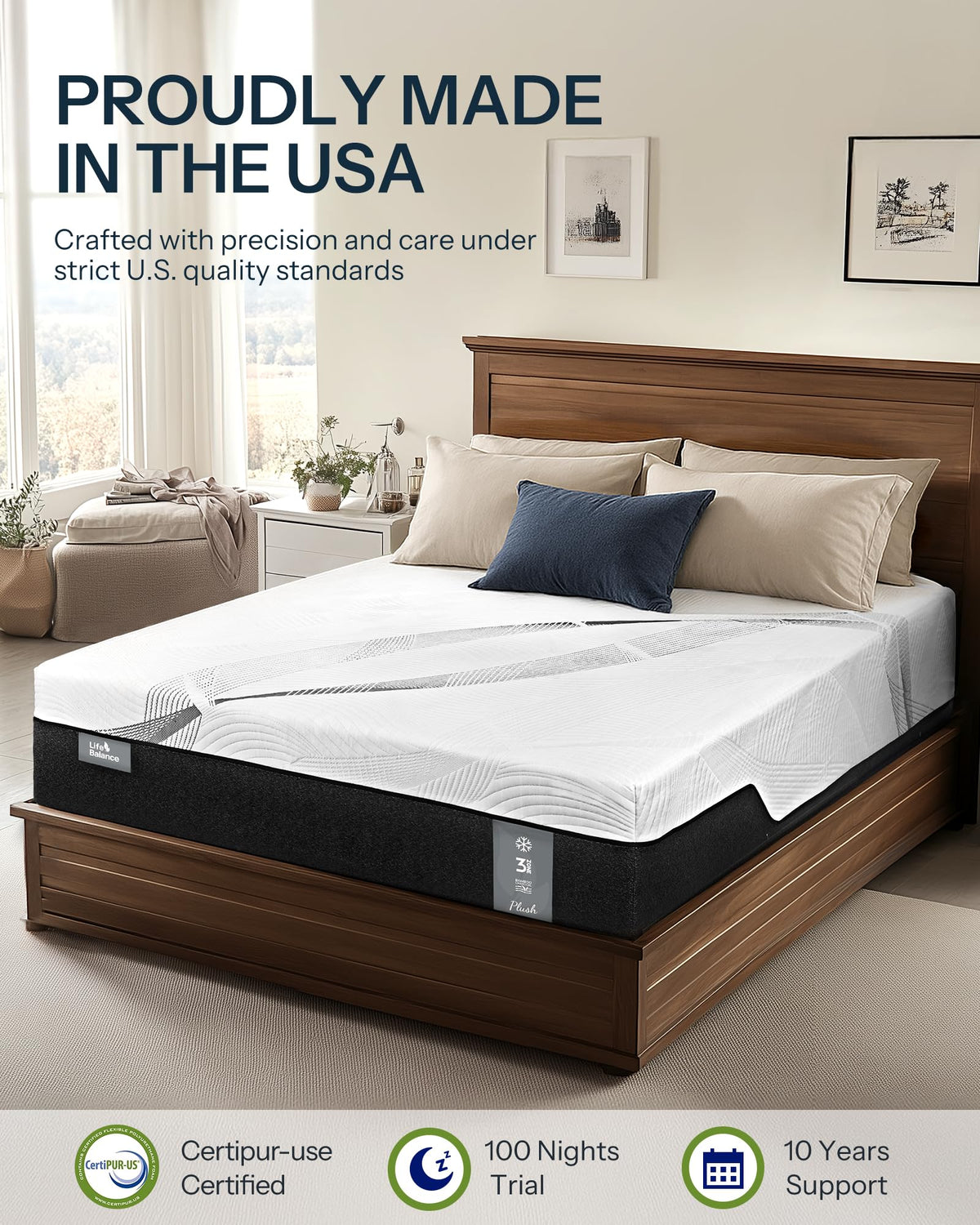 Life Balance Hybrid Mattress Made in USA, 3 Zoned Pocket Coils for Pressure Relief