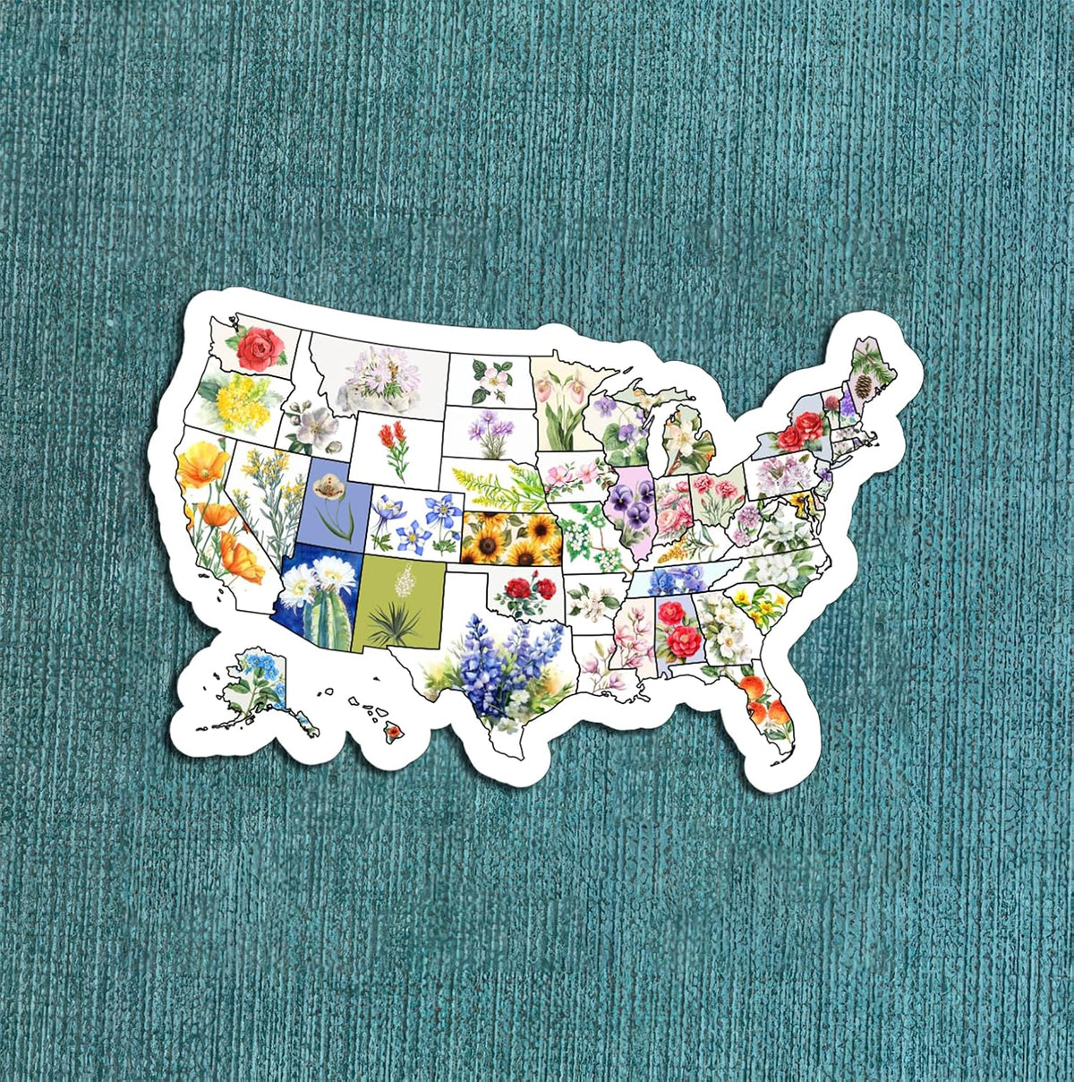 3Pcs Us State Map Flowers Sticker - Flower Lover - Travel - Funny - Sticker for Water Bottle - Mug - Laptop - Notebook - Luggage