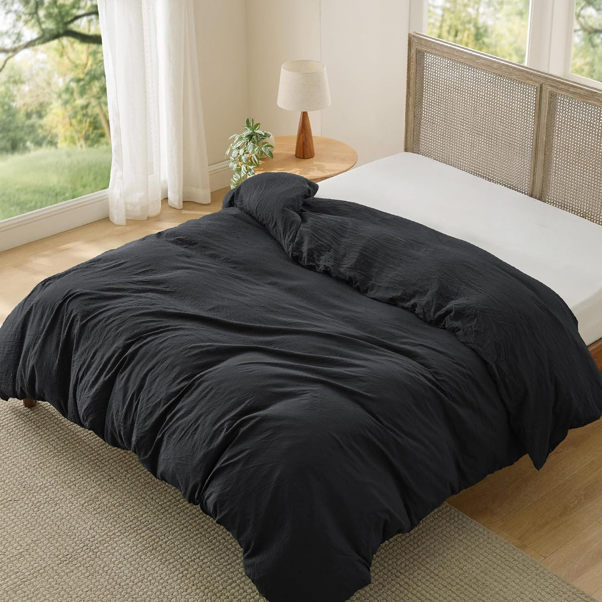 Bedsure Prewashed Duvet Cover Queen, Cotton-Like Soft Bedding Set, Navy