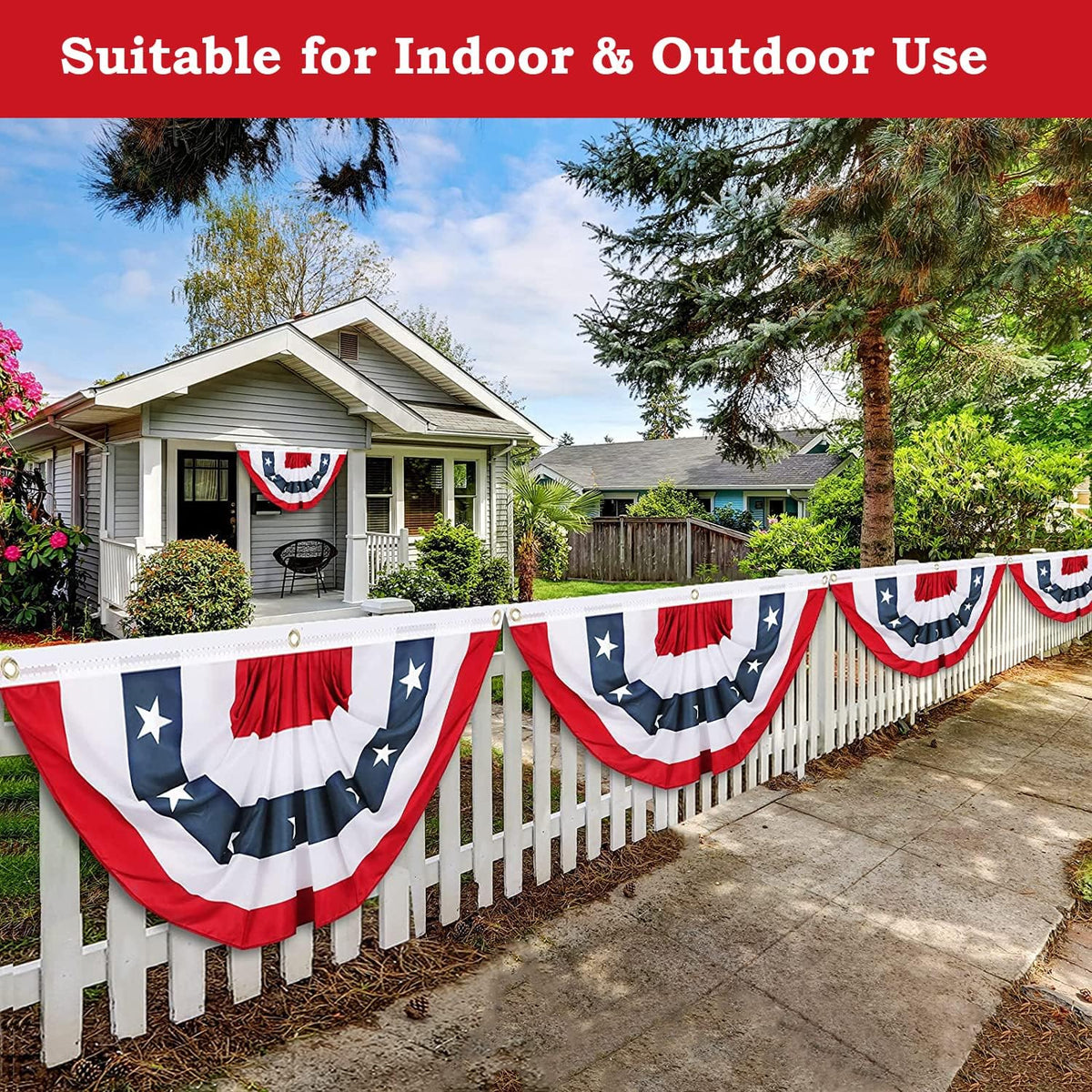 2x4 Ft American Pleated Fan Flag, Patriotic Half Fan Bunting Flag, Indoor Outdoor for Red White Blue USA 250th Anniversary 4th of July Decoration Patriotic Decor Memorial Day (Set of 5)