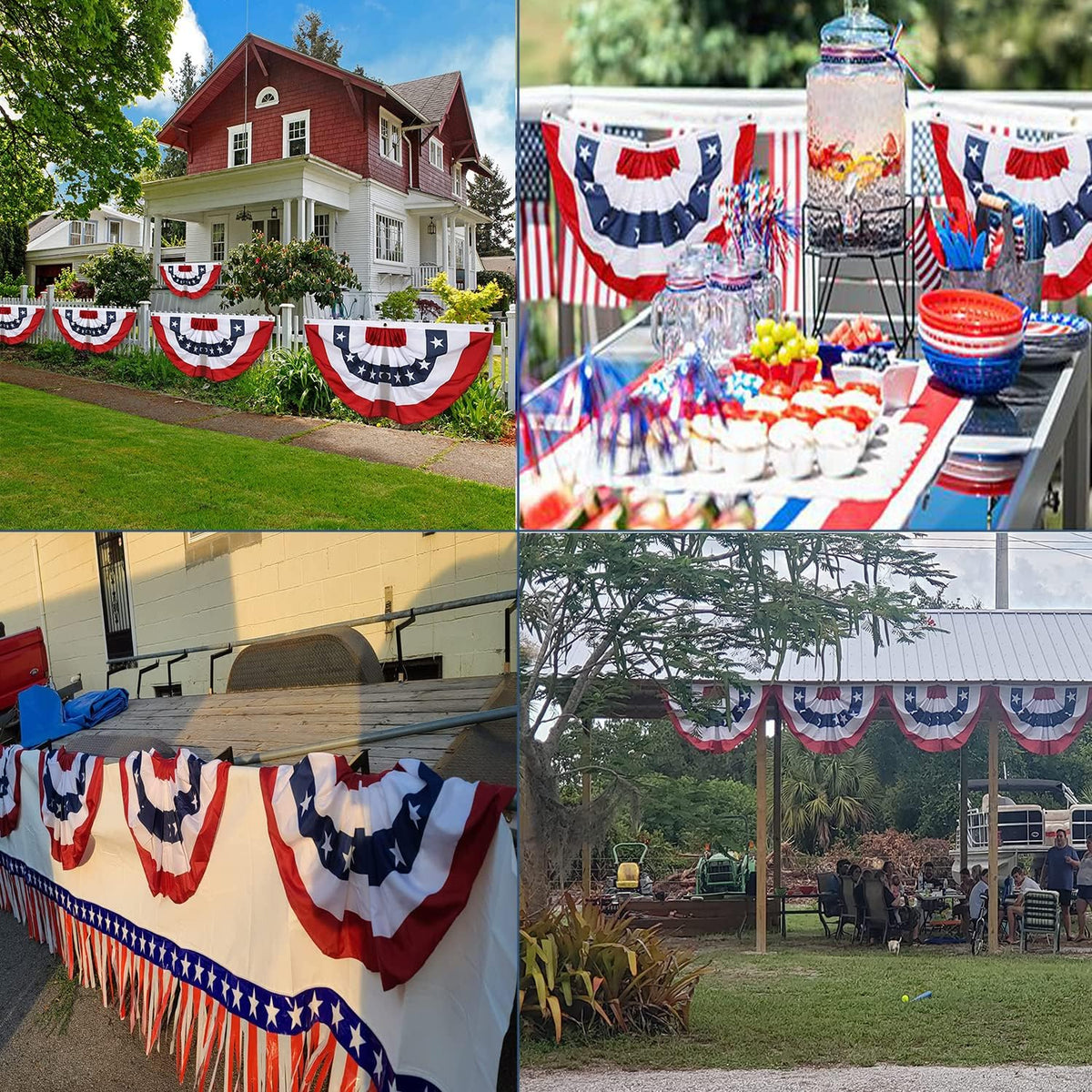 2x4 Ft American Pleated Fan Flag, Patriotic Half Fan Bunting Flag, Indoor Outdoor for Red White Blue USA 250th Anniversary 4th of July Decoration Patriotic Decor Memorial Day (Set of 5)