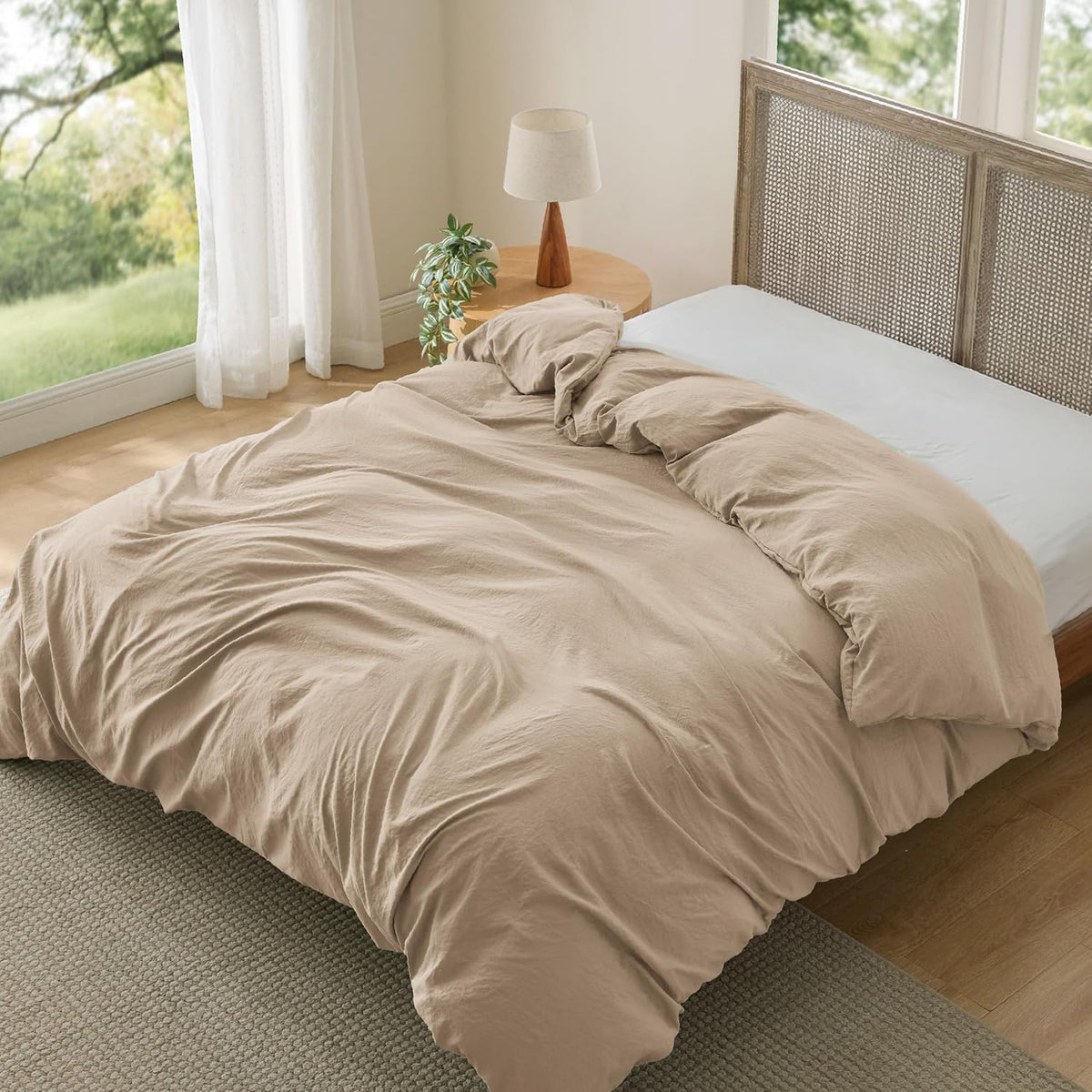 Bedsure Prewashed Duvet Cover Queen, Cotton-Like Soft Bedding Set, Navy