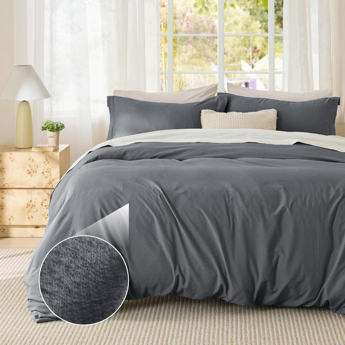 Bedsure Prewashed Duvet Cover Queen, Cotton-Like Soft Bedding Set, Navy