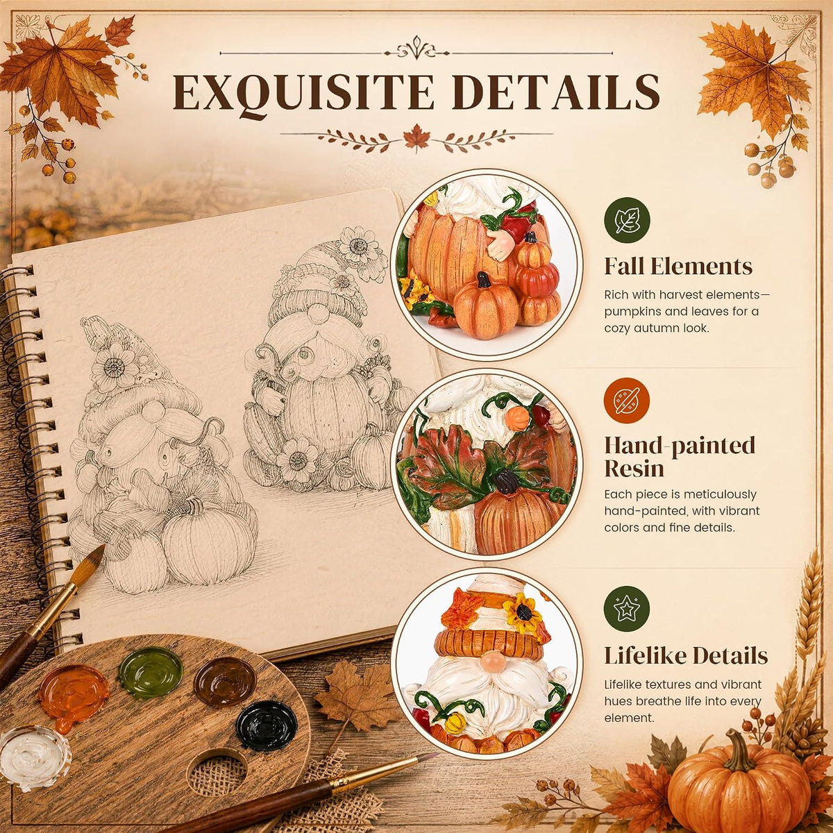 2 PCS Fall Gnomes Decorations for Home, Pumpkin Gnomes Statues for Table