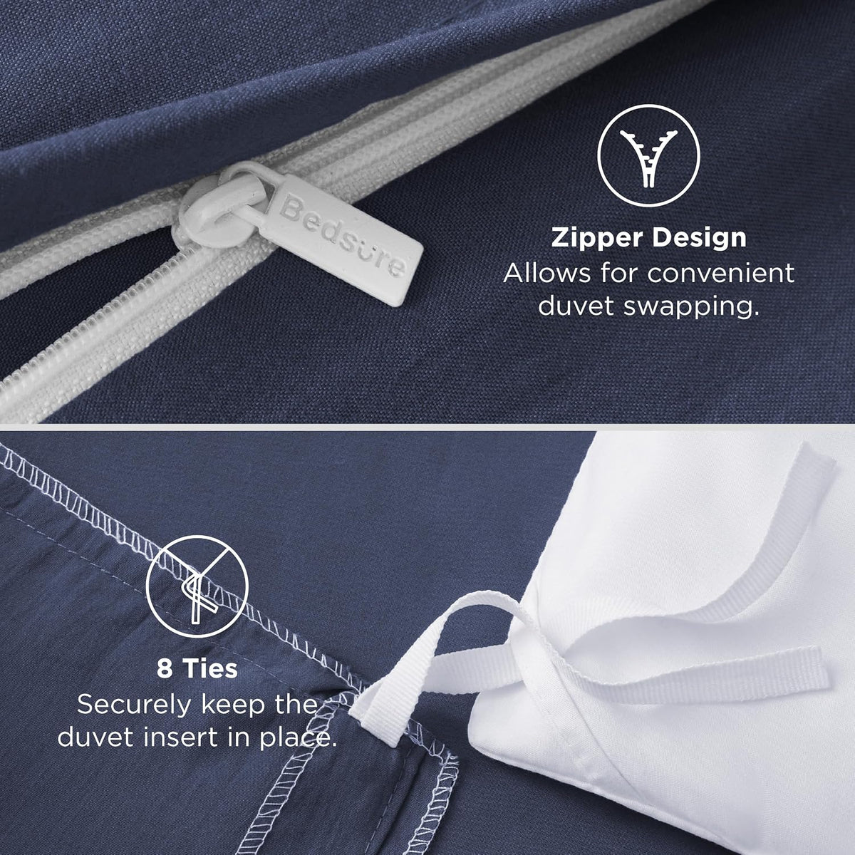 Bedsure Prewashed Duvet Cover Queen, Cotton-Like Soft Bedding Set, Navy