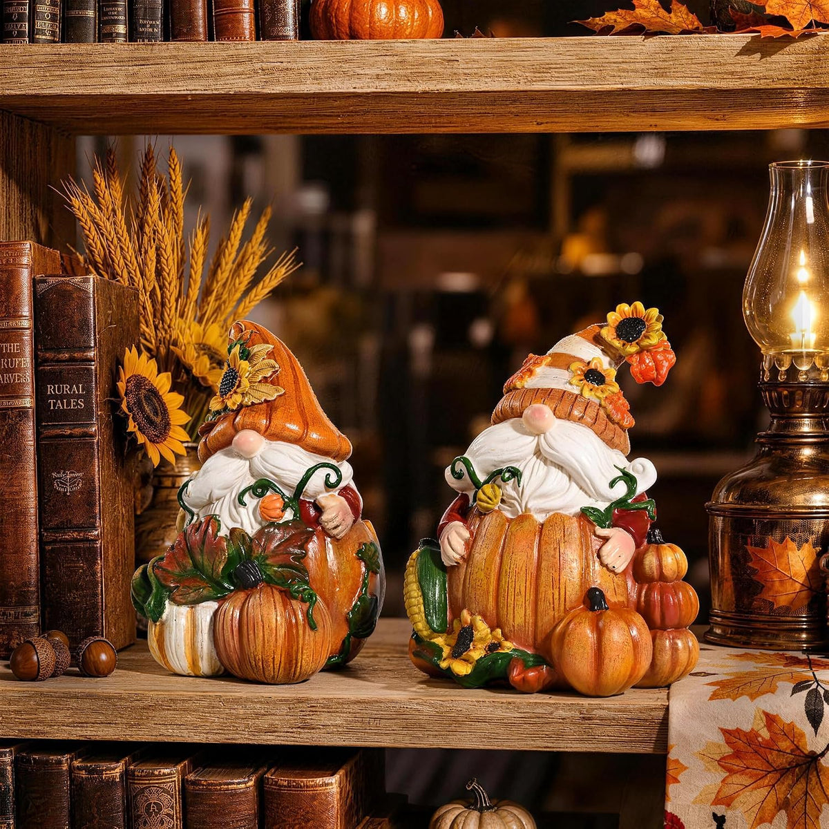 2 PCS Fall Gnomes Decorations for Home, Pumpkin Gnomes Statues for Table