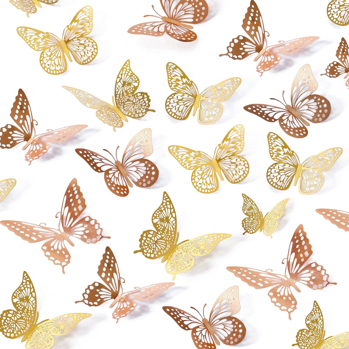 SAOROPEB 3D Butterfly Wall Decor 48 Pcs Gold Butterfly Birthday Decorations