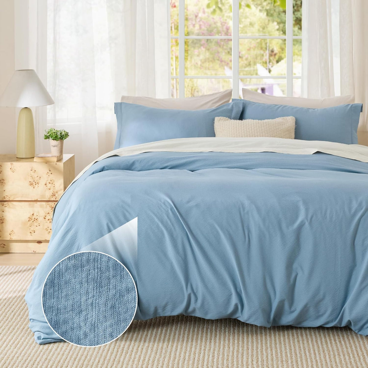 Bedsure Prewashed Duvet Cover Queen, Cotton-Like Soft Bedding Set, Navy