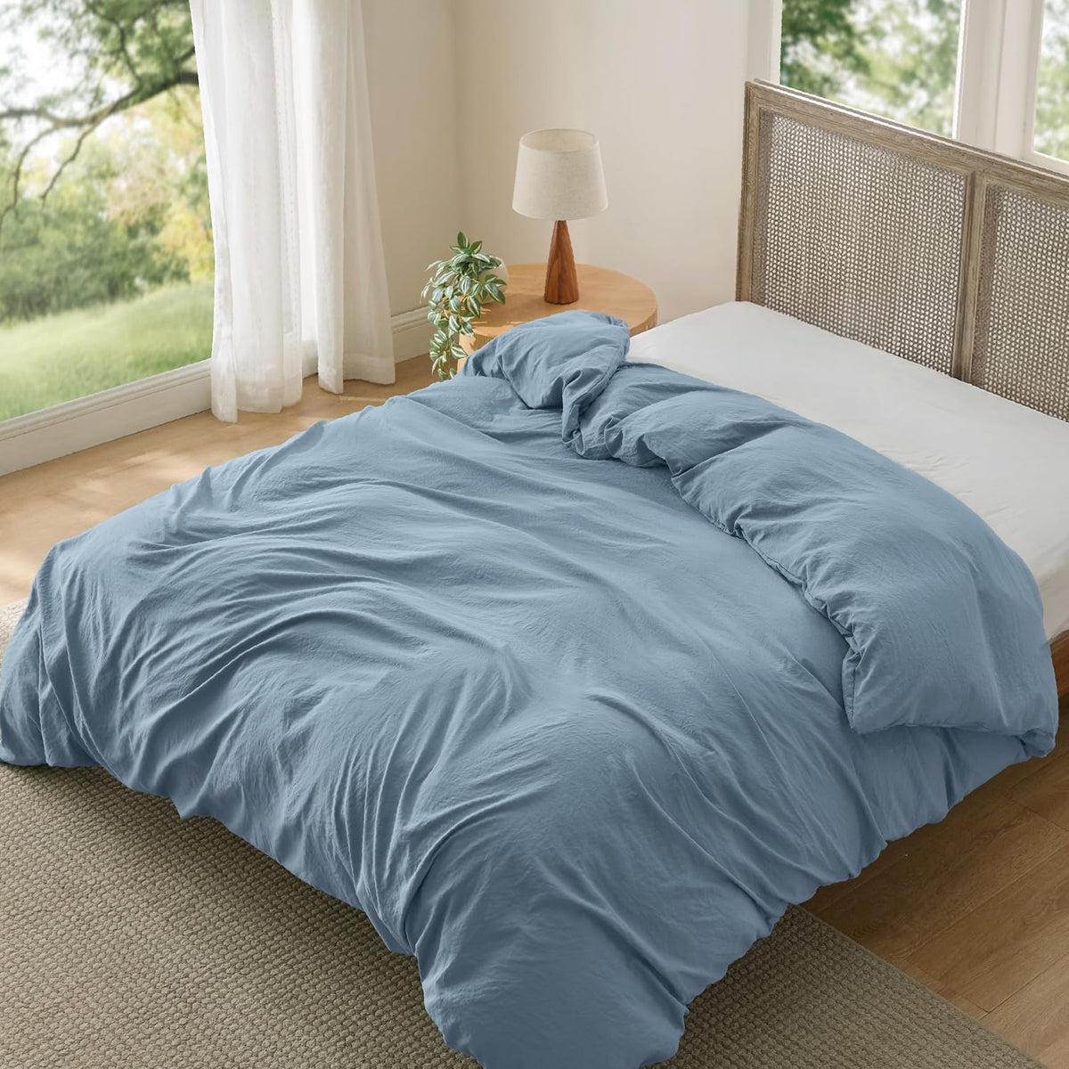Bedsure Prewashed Duvet Cover Queen, Cotton-Like Soft Bedding Set, Navy