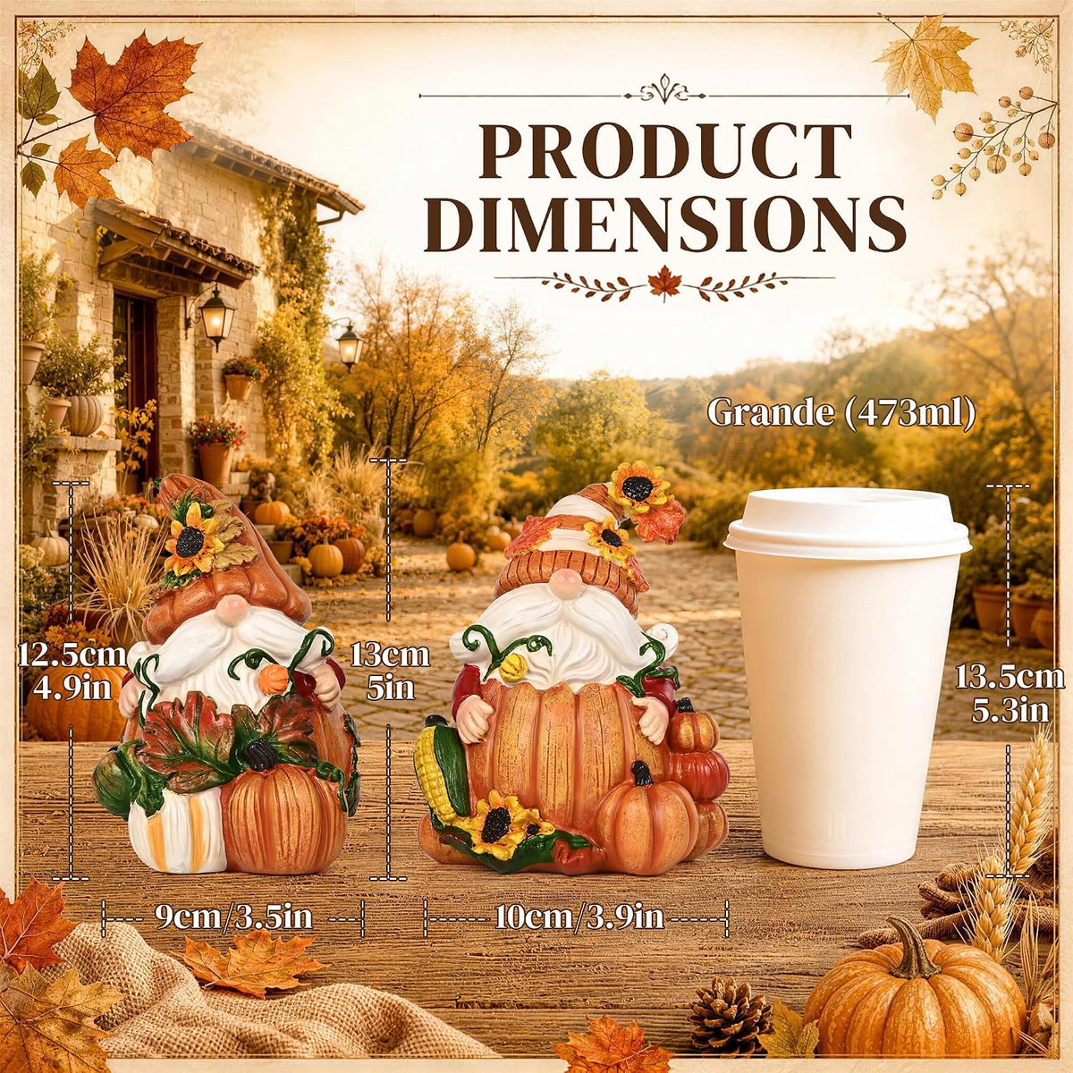 2 PCS Fall Gnomes Decorations for Home, Pumpkin Gnomes Statues for Table