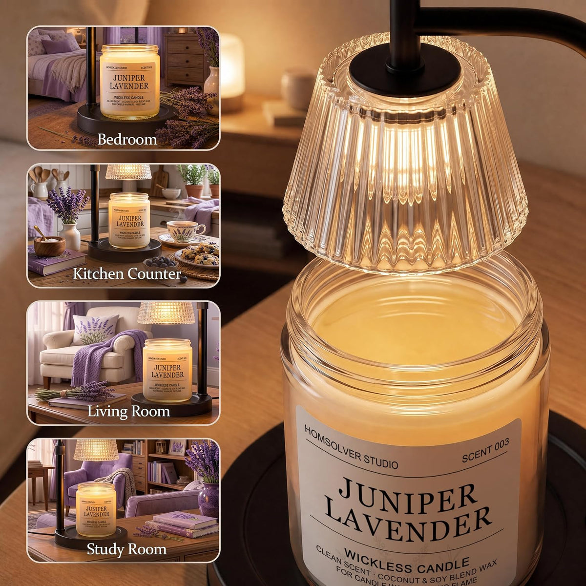 Homsolver Juniper Lavender Wickless Candles for Candle Warmer Lamp, Flameless Non-Toxic Soy Scented Candles for Home Decor, 50H Lasting Clean Burn, Ideal Aromatherapy Gifts for Women & Men